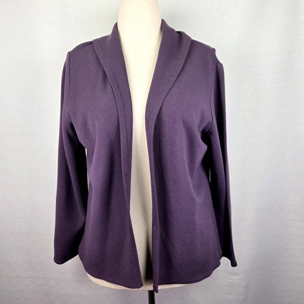 Eileen Fisher Open Front Cardigan Women's Medium Purple Wool‎ Blend Wrap Office